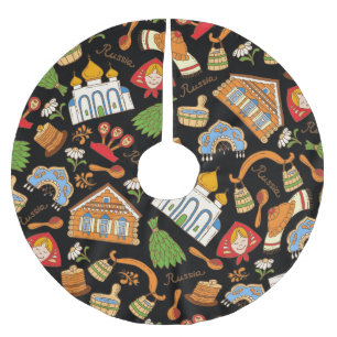 Russian Symbols: Coloured Vintage Pattern. Brushed Polyester Tree Skirt