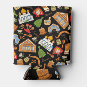 Russian Symbols: Coloured Vintage Pattern. Can Cooler
