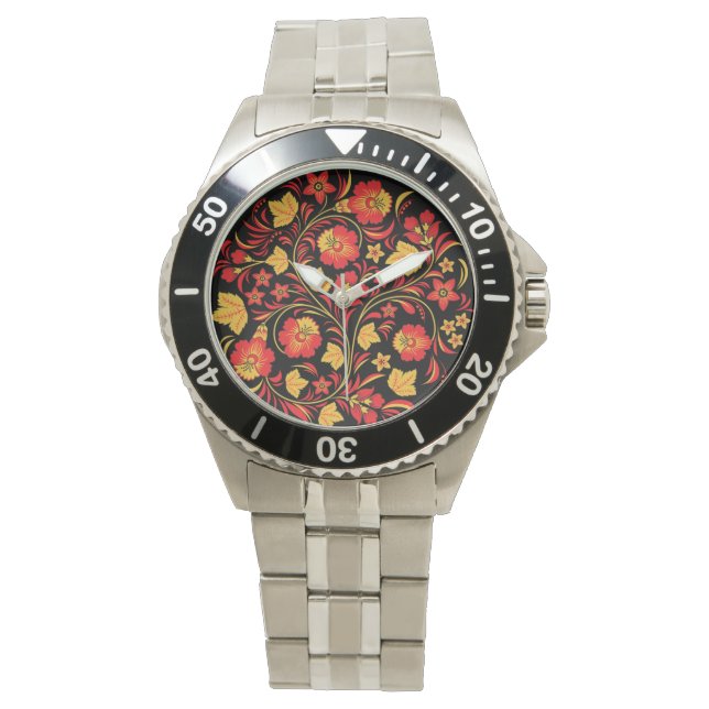 Russian Traditional Folk Art Khokhloma Watch (Front)