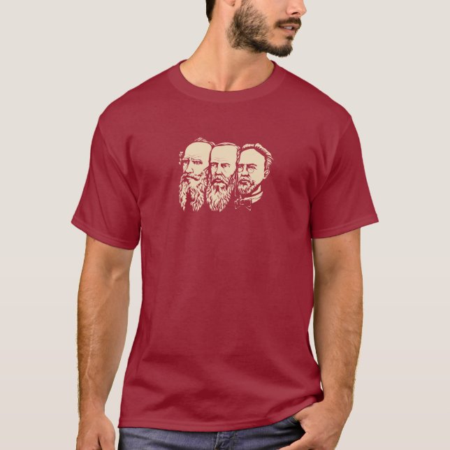Russian Troika: Tolstoy, Dostoevsky, Chekhov T-Shirt (Front)