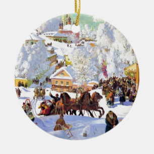 Russian Village in the Winter Ceramic Tree Decoration