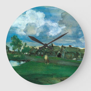 Russian Village Valentin Serov Large Clock