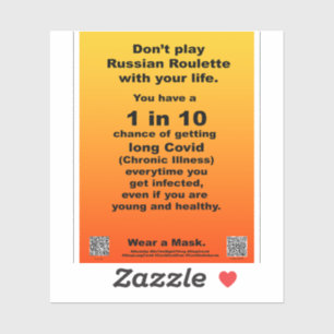 Russiona Roulette 1 in 10 long Covid vinyl sticker