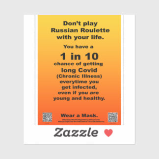 Russiona Roulette 1 in 10 long Covid vinyl sticker