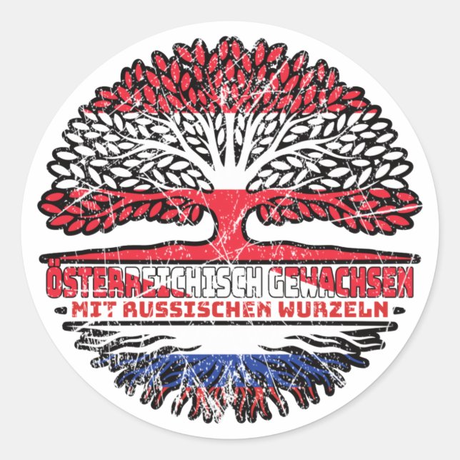 Russland Russisch Österreichisch Österreich Baum Classic Round Sticker (Front)