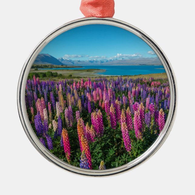 Russle Lupines at Lake Tekapo | New Zealand Metal Tree Decoration (Front)