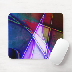 Rust aged coloured geometric shapes with neon ligh mouse mat