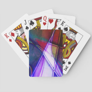 Rust aged coloured geometric shapes with neon ligh playing cards