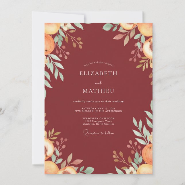 Rust Amber Ranunculus Eucalyptus Wedding Invitation (Front)