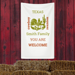 rust and olive green cowboy cactus tree reunion banner