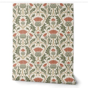 Rust and Olive Green Thistle Damask Wallpaper