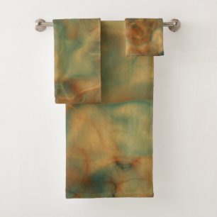 Rust and Sea Green Marble abstract Bath Towel Set