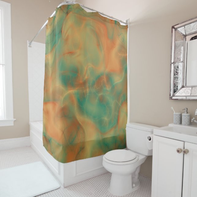 Rust and Sea Green Marble abstract Shower Curtain (In Situ)