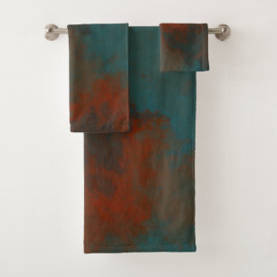 Rust and Teal Marble abstract Bath Towel Set
