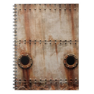 RUST AND TEXTURE ON METAL PLATE SIDES OF STAGED SH NOTEBOOK