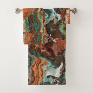 Rust and Turquoise Abstract Bath Towel Set