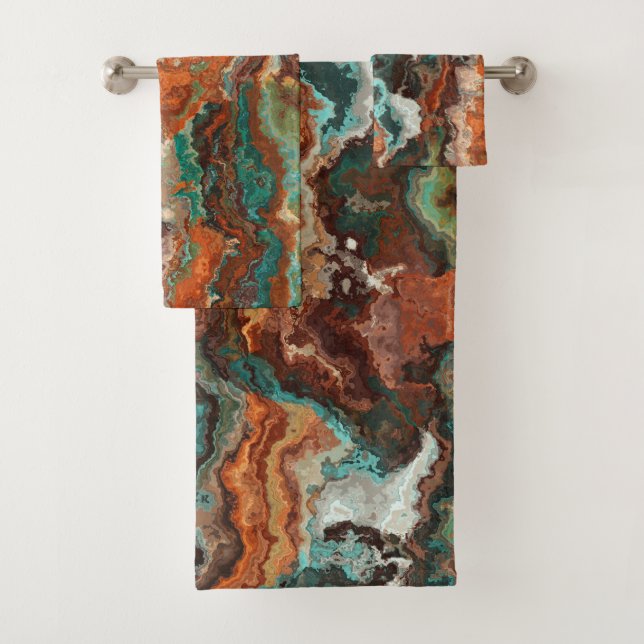 Rust and Turquoise Abstract Bath Towel Set (Insitu)
