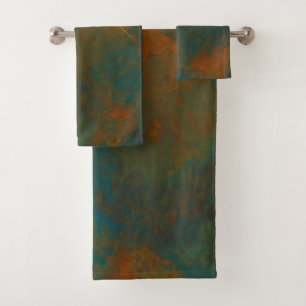 Rust and Turquoise Marble abstract 4 Bath Towel Set