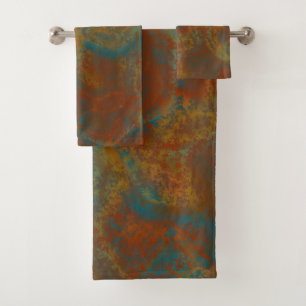 Rust and Turquoise Marble abstract 4 Bath Towel Set
