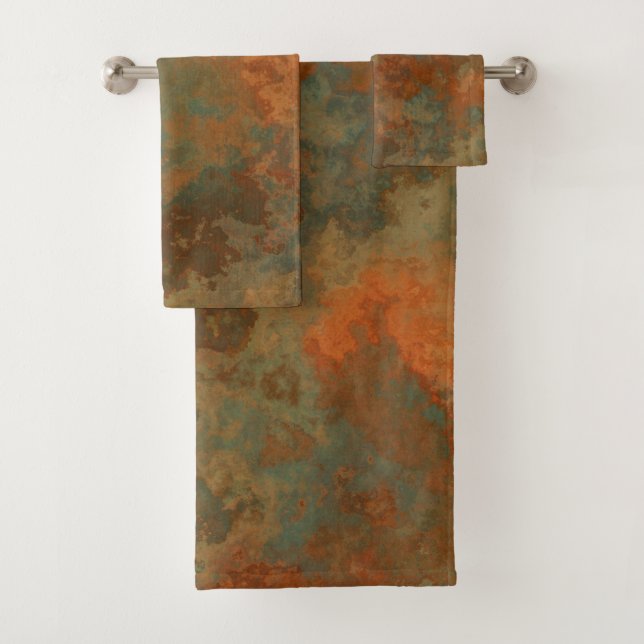 Rust and Turquoise Marble abstract 5 Bath Towel Set (Insitu)