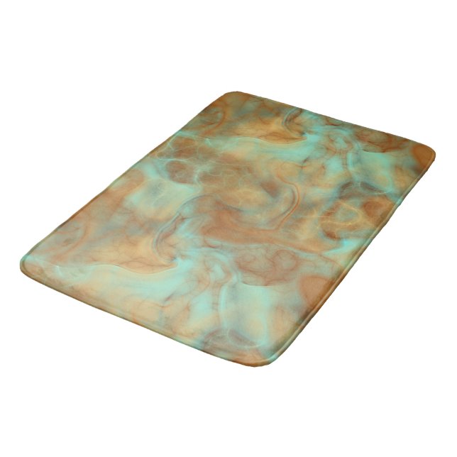 Rust and turquoise Marble abstract Bath Mat (Angled)