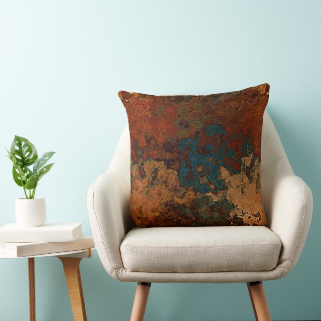 Rust and Turquoise Stone Abstract Cushion (Chair)