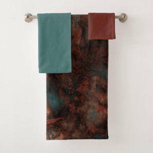 Rust and turquoise stone bath towel set