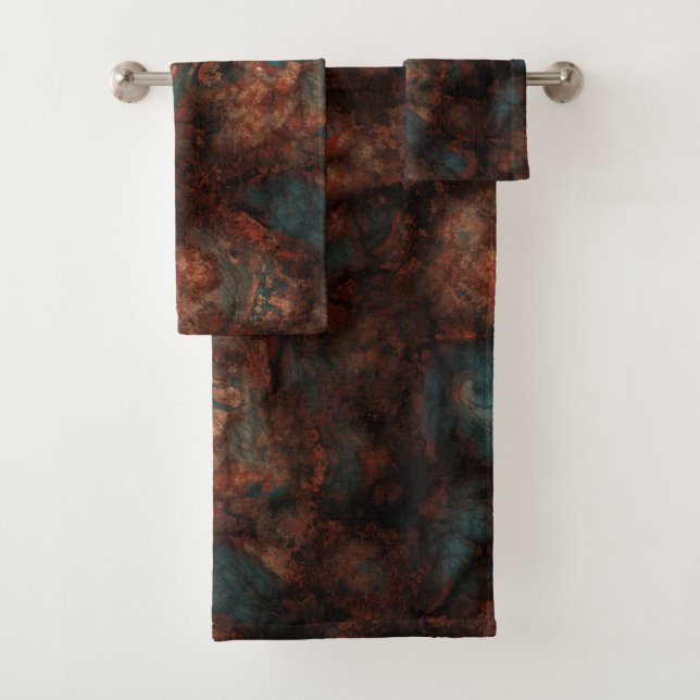 Rust and turquoise stone  bath towel set (Insitu)