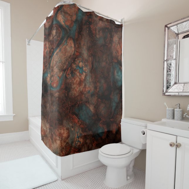 Rust and turquoise stone  shower curtain (In Situ)