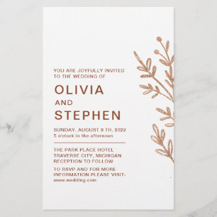 Rust and white. Simple foliage. Modern wedding Inv Flyer