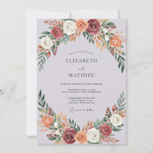 Rust Apricot Ranunculus Eucalyptus Wedding Invitation
