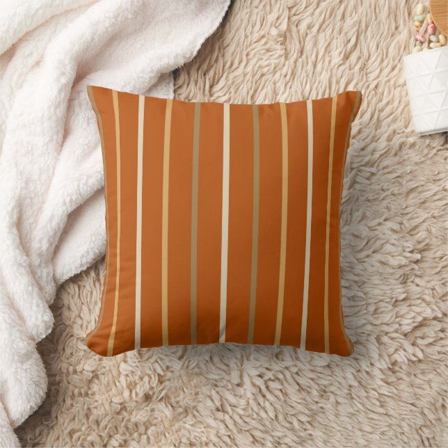 Rust, Apricot, Tan Thin Stiped Throw Pillow (Blanket)