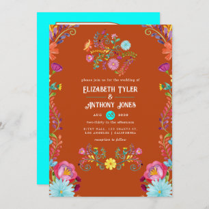 Rust & Aqua Floral Mexican Fiesta Wedding Invitation