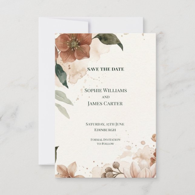 Rust Autumn Floral Wedding Save The Date (Front)