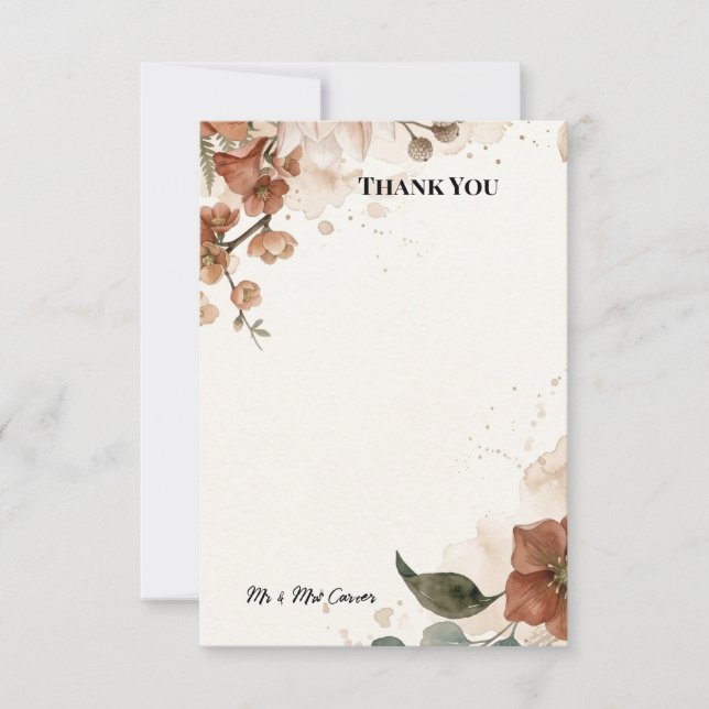 Rust Autumn Floral Wedding Thank You Card (Front)