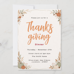 Rust Autumn Pumpkin Thanksgiving Dinner Invitation