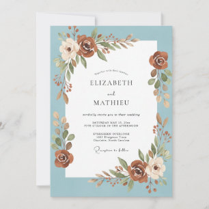 Rust Azure Rose Wedding Invitation