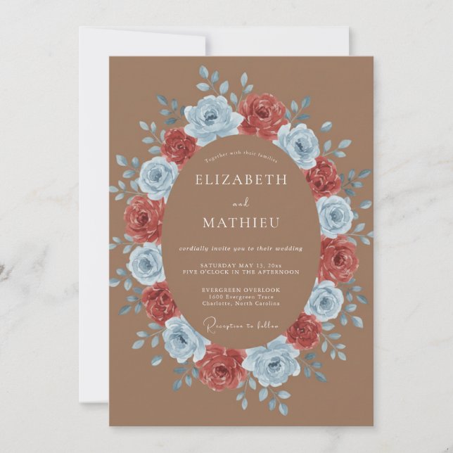 Rust Azure Wreath Wedding Invitation (Front)