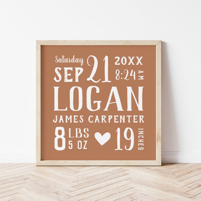 Rust Baby Boy Birth Stats Keepsake Poster (Creator Uploaded)