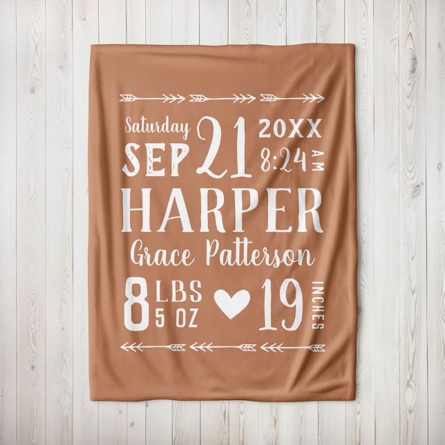 Rust Baby Girl Birth Stats Keepsake Fleece Blanket (Creator Uploaded)