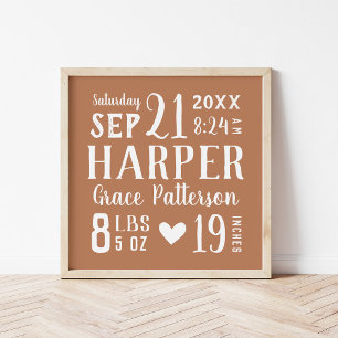 Rust Baby Name and Birth Stats Editable Colours Poster