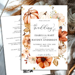 Rust Beige Fall All In One QR Code Light Wedding Invitation
