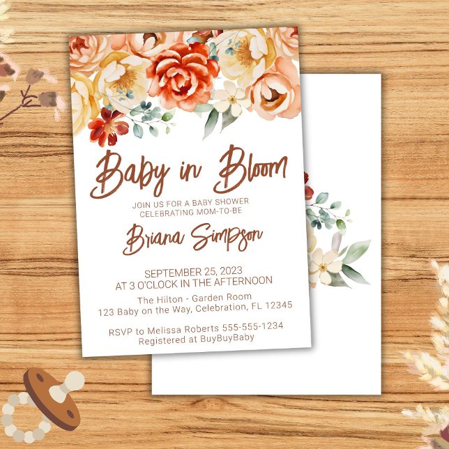 Rust Beige Floral Neutral Baby Shower Invitation (Creator Uploaded)