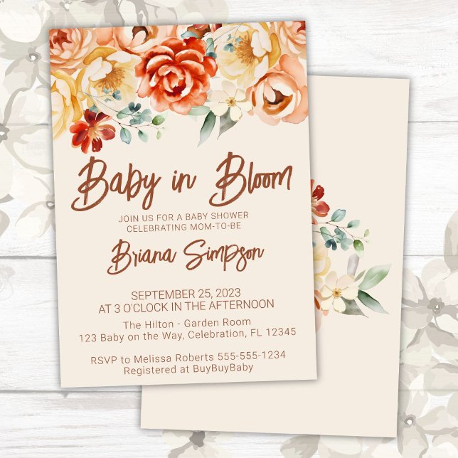 Rust Beige Floral Neutral Baby Shower Invitation (Creator Uploaded)