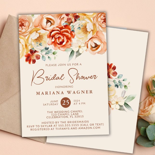 Rust Beige Romantic Floral Bridal Shower Invitation (Creator Uploaded)