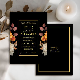 Rust & Bloom Autumn Floral Framed Wedding  Invitation
