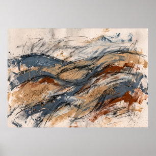 Rust Blue Abstract Landscape Poster