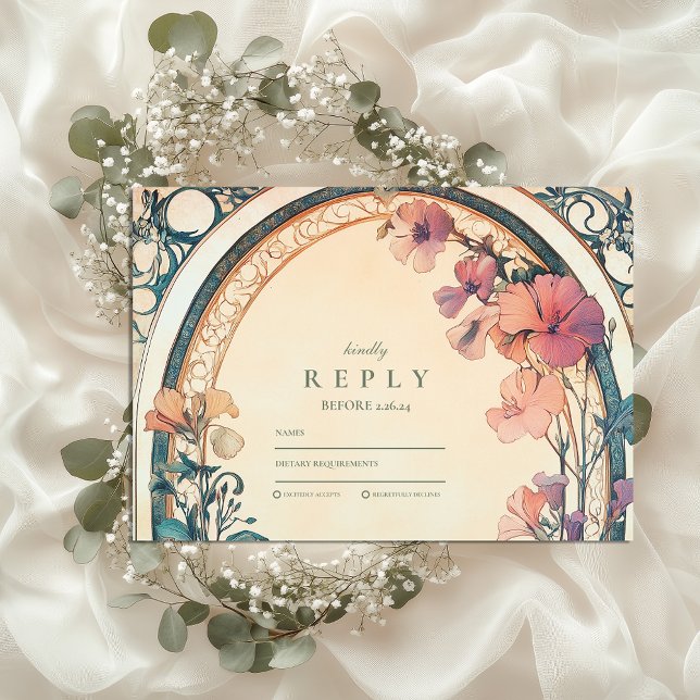 Rust Blue Bloom wedding RSVP Card (Creator Uploaded)