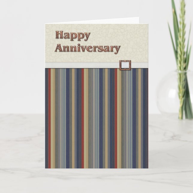 Rust & Blue Stripes with Copper Buckle Anniversary Card (Front)