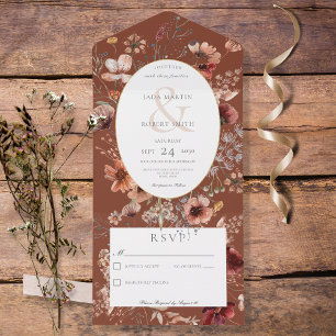 Rust & Blush Wildflower Floral Frame No Dinner All In One Invitation